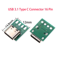 10Pcs USB 3.1 TYPE-C 16 Pin Female to 2.54mm Adapter Board PCB Socket 16P Connector Test Board For PCB Data Wire Cable Transfer