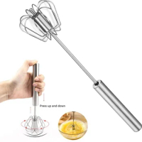 Household semi-automatic rotating egg beater 304 stainless steel hand-held mixer kitchen tool