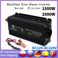 1500W/2000W Solar Power Inverter DC 12V to AC 220V 230V Voltage Converter EU Socket Car Cigarette Lighter Plug Auto Accessories