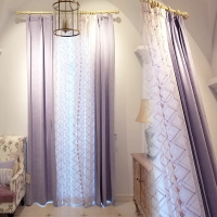 [卡汀]美式韓式田園 紫色雙面雪尼爾絨遮光客廳臥室窗簾繡花紗