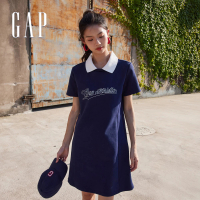 【GAP】女裝 Logo印花翻領短袖洋裝-海軍藍(888459)