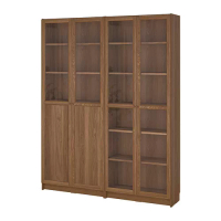 BILLY/OXBERG 書櫃附背板/玻璃門板, 棕色 胡桃木紋/透明玻璃, 160x30x202 公分
