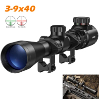 3-9x40 Hunting Riflescope Optical Scope Green Red Illuminated 11/20mm Rail for Air Rifle Optics Hunting Airsoft Sniper Scopes