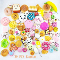 30Pcs Jumbo Medium Mini Random Squishy Soft Panda/Bread/Cake/Buns Phone Straps simulation bread