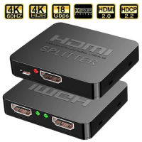 2023 Best 4K HDMI Splitter 1x2 HDMI 2.0 Splitter 1 in 2 out HDMI Amplifier Switch HDR HDMI2.0 Splitter for PS4 Apple TV XBox PS5
