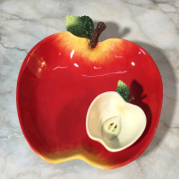 【Function Art 藝術瓷】平平安安 陶瓷蘋果造型雙盤／水果盤／點心盤／醬料盤／水餃盤(不可分開)