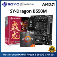SOYO New AMD B550M Gaming Motherboard Set with Ryzen5 5600G CPU M.2 Nvme/Sata Stable Dual-channel DDR4 Memory for Desktop PC