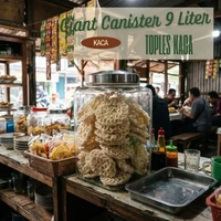 Giant Canister 9 Liter | Toples Kaca Asinan Kerupuk Tutup Stainless