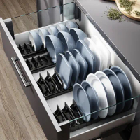 Kitchen Accessories Organizer Drain Bowl Shelf Drawer Storage Plate Holders Space Aluminum Adjustable Cabinet Dish Drying Rack