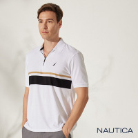 NAUTICA男裝 跳色拼接拉鍊短袖POLO衫-白