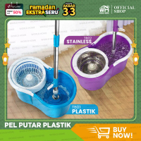 WORLDHOME Alat Pel Lantai Ultra Pel Putar Pel Mop Tanpa Peras Tangan Kain Pel Lembut Ember Plastik
