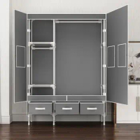 Simple wardrobe for rental housing, household open door, sturdy and durable cloth wardrobe, reinforced steel pipe for storage
