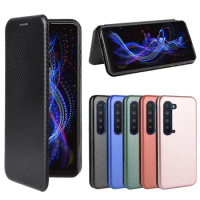 For Sharp Aquos R5G Case Luxury Flip Carbon Fiber Skin Magnetic Adsorption Case For Sharp Aquos R5G Protective Phone Bags