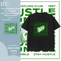 [COD] เสื้อยืดลายธนบัตร HUSTLING CLUB สีดำ ทรงโอเวอร์ไซส์ หลวมสบาย 180g มิลค์ซิลค์ เหมาะสำหรับผู้ชาย