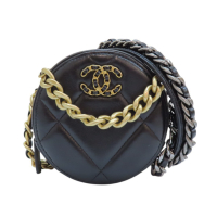 【二手名牌BRAND OFF】CHANEL 香奈兒 黑色羊皮 CHANEL 19 兩用包 圓餅包 AP0945