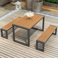 茶桌 茶桌 桌椅組合 簡約戶外休閑桌椅 別墅庭院露天室外塑木桌椅 公園鐵藝長條凳