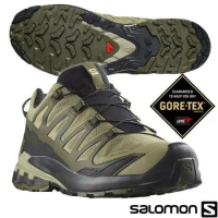 【SALOMON】男 XA PRO 3D V9 Goretex防水透氣耐磨低筒登山鞋(寬楦)/472773 藥綠/黑/綠