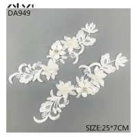 zsbszc 1 pair 25*7CM white 3D embroidery Lace flowers Applique patches Venise DIY Wedding dress Garment accessories DA949