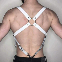 Fetish Gay Clothing for Sex Rave Sexual Gothic Leather Men Chest Suspender Straps Adjustable Body Bondage Cage Harness Belts