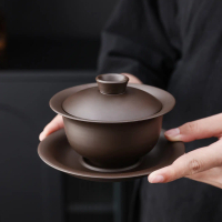Large Capacity Purple Clay Gaiwan Purple Clay Tea Set Three Talents Gaiwan Household Gift Purple Cla