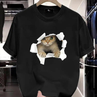 Women's Top T-Shirt Cute Kitten Fashion T-Shirt Pure Color T-Shirt Women's Short Sleeve T-Shirt #T13