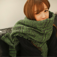 韓版綠色格子圍巾冬季加厚披肩保暖圍巾女式圍巾學生女士圍巾韓國
