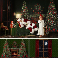 Christmas Room Backgrounds Kids Adult Photography Props Child Baby Xmas Tree Fireplace Gift Wreath Decors Photo Backdrops
