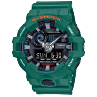 【CASIO 卡西歐】G-SHOCK 活潑色彩雙顯錶 53.4mm 綠面(GA-700SC-3A)