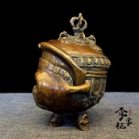 Nepalese Tantra Tibetan Pure Copper Dharma Tool Toba Bowl Gaba Bowl Skull Tool Filling Top Protector Skull Head Ornament