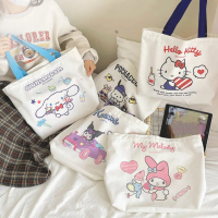 【SANRIO 三麗鷗】酷洛米美樂蒂大容量單肩帆布包補習袋 可裝A4(大耳狗/凱蒂貓/Hello Kitty)