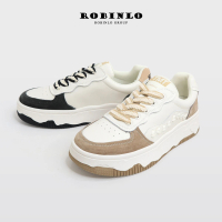 【Robinlo】溫柔復古牛奶真皮拼接小白鞋休閒鞋JENI(燕麥牛奶/芝麻牛奶)