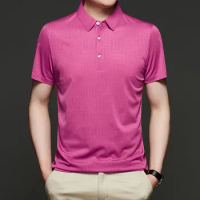 Fashion Men's Pink Solid Polo Shirt Short Sleeve Thin Summer Shirt Cool Polo Shirt Korean Tee Shirt Homme Business Clothing