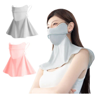 【Gordi】3D立體透氣遮陽面罩 涼感護頸披肩 防曬口罩 冰絲掛耳面紗(UPF50+)