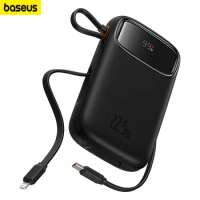 Baseus 22.5w 10000mah Type-C Power Bank Fast Charging with Built-in Cable Digital Display Battery 20W For iphone 14 13 12 pro