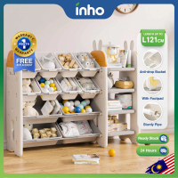 INHO L66-121cm (4 Layers) Cute Cartoon Design Children Bookshelf Toy Storage Organizer Rack Bins Rak