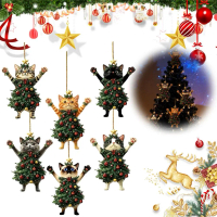 6/12/24pcs Christmas Decor Cat Christmas Tree Ornaments 1 Piece 2D Flat Santa Hat Kitten Cat P7Q3