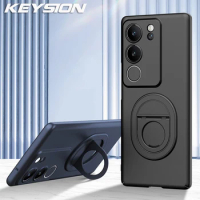 KEYSION Shockproof Case for VIVO V29 5G V27 Matte Hard Plastic Ring Stand Phone Back Cover for VIVO 