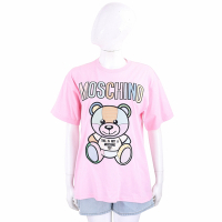 MOSCHINO 泰迪熊印花拼布寬鬆版粉色短袖TEE T恤(女款)