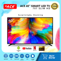 Ace 40 "Smart LED TV 707 frameless flat screen yotube evision slim WiFi screen mirroring cast