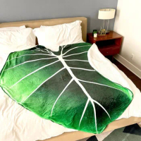 Green Leaves Super Soft Flannel Large Blanket Philodendron Gloriosum Leaf Shape Blanket Giant Blanket Fleece Cozy Leaf Blanket