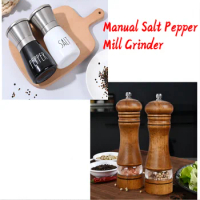 Salt and Pepper Grinder Set Refillable Pepper Mill Short Glass Grinder with Adjustable Coarseness for Peppercorn Salt or Spice