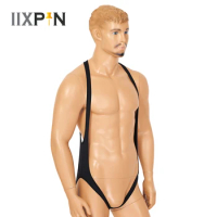Erotic Men One-piece Crotchless Leotard Lingerie Body Chest Harness Elastic Wide Straps Mankini Jockstrap Gay Underwear Bodysuit