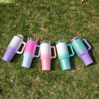 40Oz Cup Stainless Steel Heat and Cold Insulation Car Water Cup Handle Cup Rainbow Paint Large Ice Cup