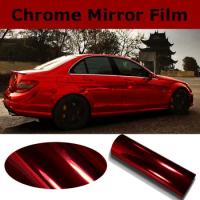 High Stretch Chrome Red Vinyl Wrap Full Car Wrapping Mirror Chrome Red Film Air Bubble Free Vehicle Covers Size:1.52*20M/Roll