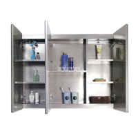 Toilet Wall Mounted Cabinet Stainless Steel Silver Mirror Cabinet Bathroom Storage Cabinet With Light 220V/110V 12W