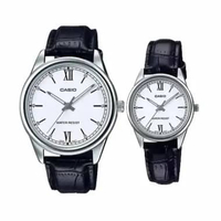 JAM TANGAN COUPLE CASIO ANALOG ORIGINAL KULIT BLACK WHITE MTP-V005L-7B2 LTP-V005L-7B2 MTP V005L 7B2
