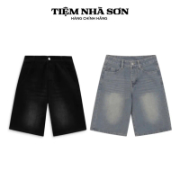 [Ban chay Hang hot] 417[Ban chay Hang hot] Quần Short Trơn Baggy Jean Wash Cạp Cao Fom Rộng Unisex N