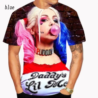 Kemeja-T Bercetak 3D Badut, Fesyen, Dicetak dengan Badut Harley Quinn, Untuk Lelaki dan Wanita, Baju