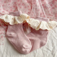 Children Lace Ruffles Socks Kids Girls Lovely Mid-Tube Socks Princess Cute Breathable Elastic Socks For 0-5Yrs