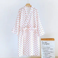 Cute Sweet Love Heart Printed Spring and Summer Pajama Girl Sleepwear Robes Cotton Pajama Night Dress Night Wears for Women